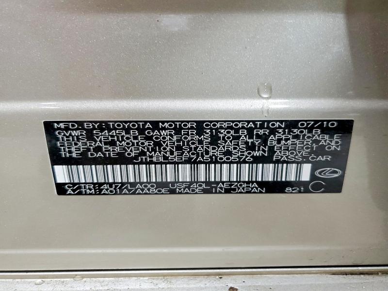 Aukcja sprzedaży 2010 Lexus Ls, vin: JTHBL5EF7A5100576, numer aukcji: 62288756