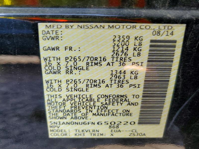 Продажа на аукционе авто 2015 Nissan Xterra, vin: 5N1AN0NU6FN650220, номер лота: 60244296
