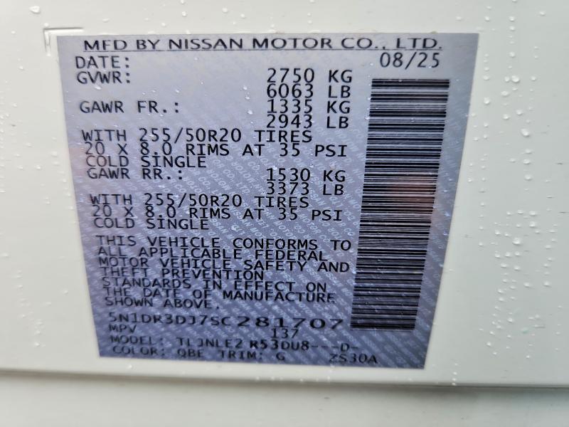 62201146 :رقم المزاد ، 5N1DR3DJ7SC281707 vin ، 2025 Nissan Pathfinder مزاد بيع