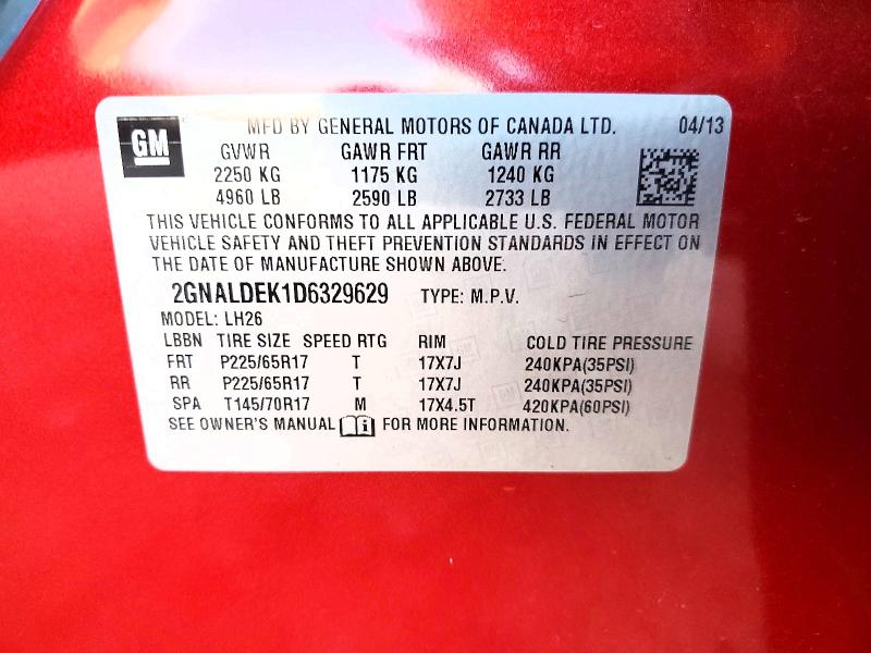 2013 Chevrolet Equinox მანქანა იყიდება აუქციონზე, vin: 2GNALDEK1D6329629, აუქციონის ნომერი: 61906146