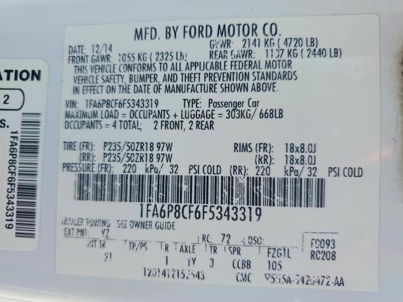 Aukcja sprzedaży 2015 Ford Mustang, vin: 1FA6P8CF6F5343319, numer aukcji: 59646686