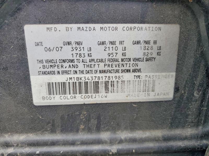 Aukcja sprzedaży 2008 Mazda 3, vin: JM1BK343781781985, numer aukcji: 60198516