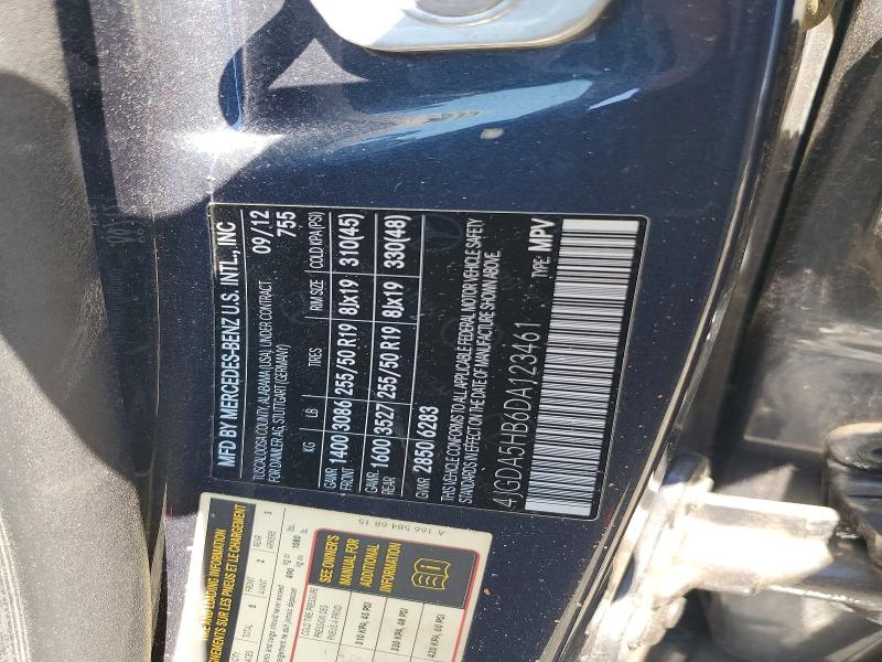 Aukcja sprzedaży 2013 Mercedes-benz Ml, vin: 4JGDA5HB6DA123461, numer aukcji: 61919296