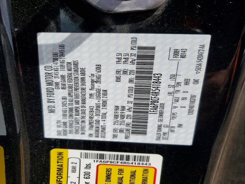 Aukcja sprzedaży 2024 Ford Mustang, vin: 1FA6P8CF4R5418443, numer aukcji: 60877056