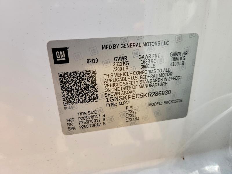 Продажа на аукционе авто 2019 Chevrolet Tahoe, vin: 1GNSKFEC5KR286930, номер лота: 62015636