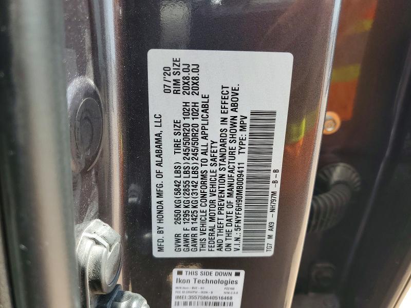 Aukcja sprzedaży 2021 Honda Pilot, vin: 5FNYF6H90MB009411, numer aukcji: 60069236