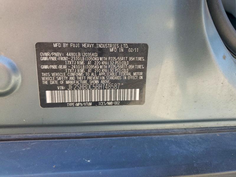 63222046 :رقم المزاد ، JF2SHBDC5BH748587 vin ، 2011 Subaru Forester مزاد بيع