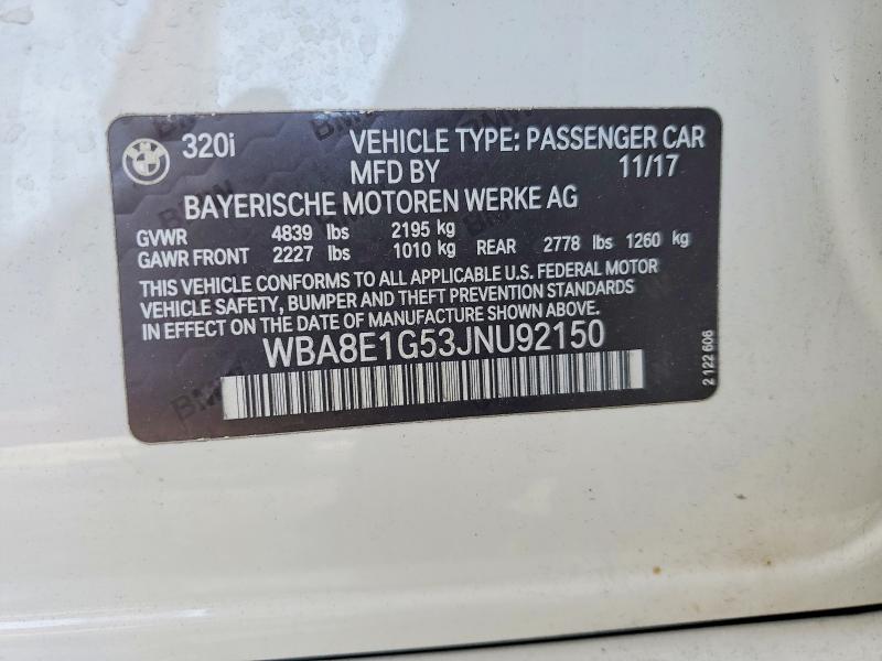 Aukcja sprzedaży 2018 Bmw 320, vin: WBA8E1G53JNU92150, numer aukcji: 61321006