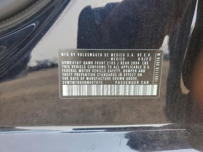 Продаж на аукціоні авто 2022 Volkswagen Jetta, vin: 3VW7M7BU0NM007673, номер лоту: 60846626