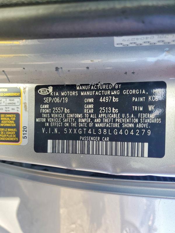 60857026 :رقم المزاد ، 5XXGT4L38LG404279 vin ، 2020 Kia Optima مزاد بيع
