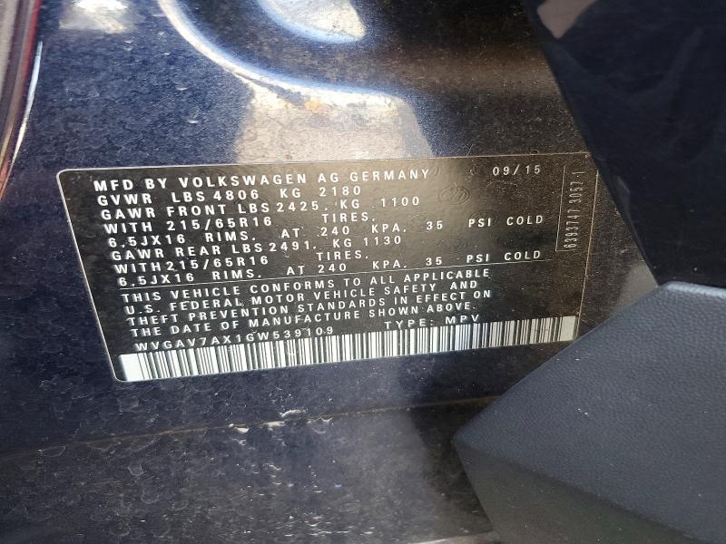 2016 Volkswagen Tiguan მანქანა იყიდება აუქციონზე, vin: WVGAV7AX1GW539109, აუქციონის ნომერი: 60631896