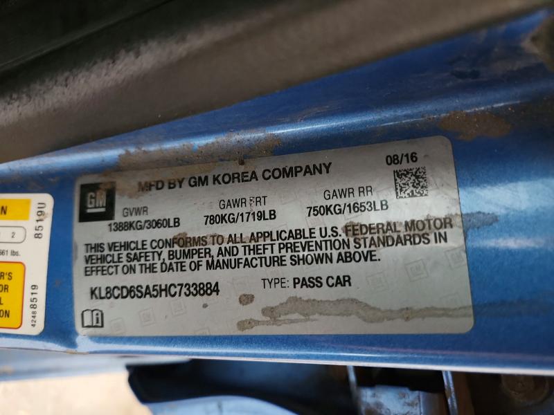 2017 Chevrolet Spark მანქანა იყიდება აუქციონზე, vin: KL8CD6SA5HC733884, აუქციონის ნომერი: 60024066