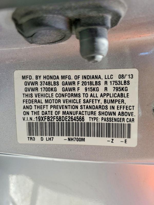Продажа на аукционе авто 2013 Honda Civic, vin: 19XFB2F58DE264566, номер лота: 60070676