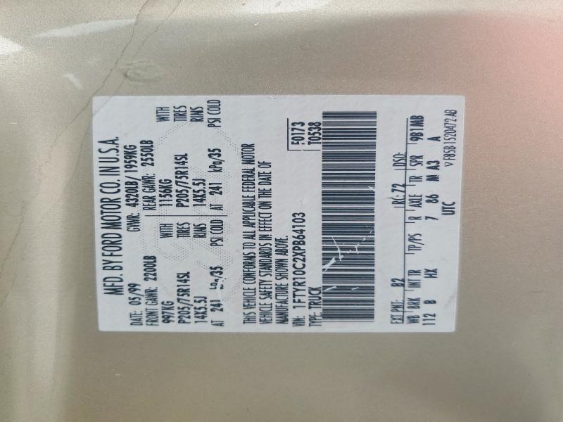 1999 Ford Ranger მანქანა იყიდება აუქციონზე, vin: 1FTYR10C2XPB64103, აუქციონის ნომერი: 60681106