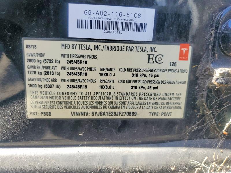 Продаж на аукціоні авто 2018 Tesla Model S, vin: 5YJSA1E23JF270669, номер лоту: 60679556