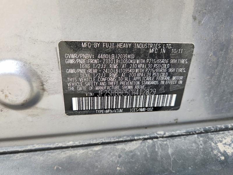 Aukcja sprzedaży 2012 Subaru Forester, vin: JF2SHBBC5CH412829, numer aukcji: 61229636