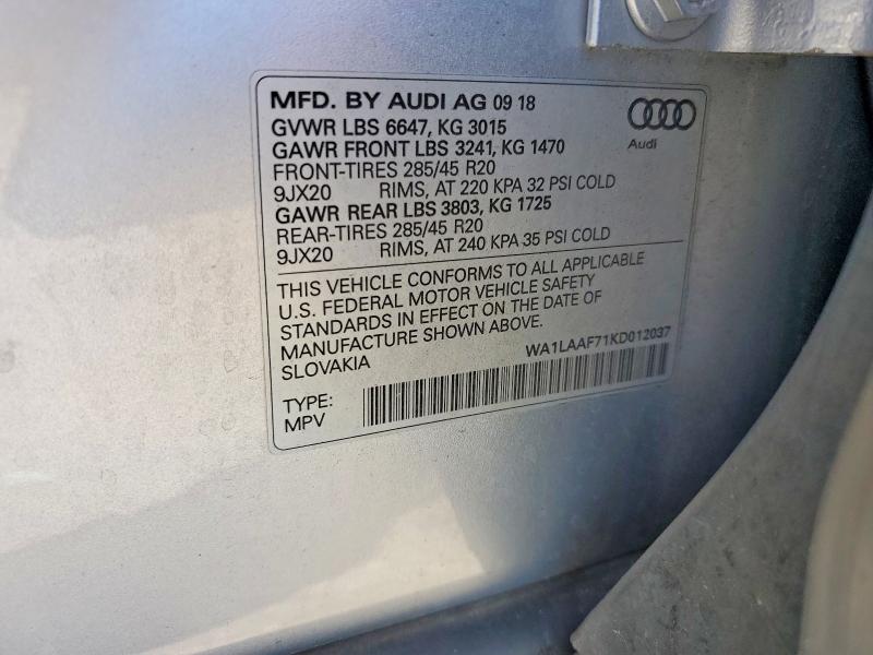 Продажа на аукционе авто 2019 Audi Q7, vin: WA1LAAF71KD012037, номер лота: 60529326