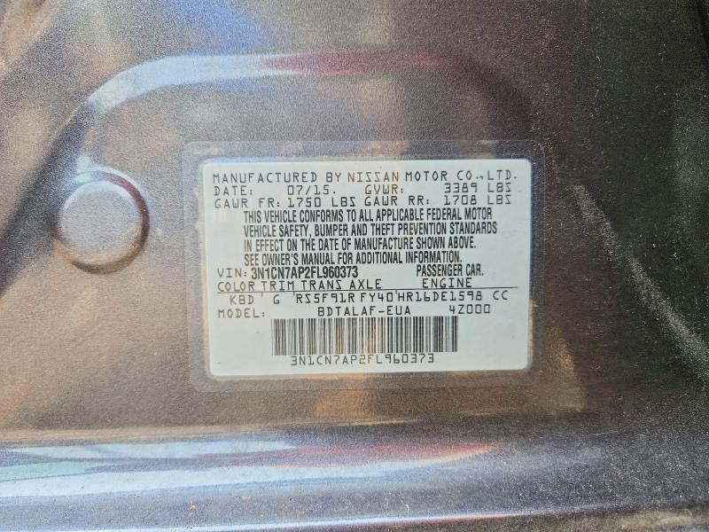 Aukcja sprzedaży 2015 Nissan Versa, vin: 3N1CN7AP2FL960373, numer aukcji: 61222426