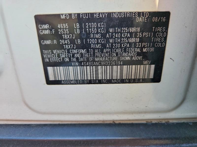 62267856 :رقم المزاد ، 4S4BSANC9H3236194 vin ، 2017 Subaru Outback مزاد بيع