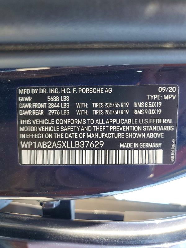 60178336 :رقم المزاد ، WP1AB2A5XLLB37629 vin ، 2020 Porsche Macan مزاد بيع