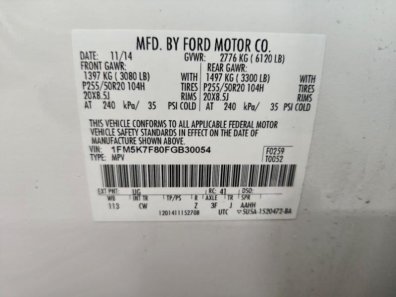 Продаж на аукціоні авто 2015 Ford Explorer, vin: 1FM5K7F80FGB30054, номер лоту: 61418276