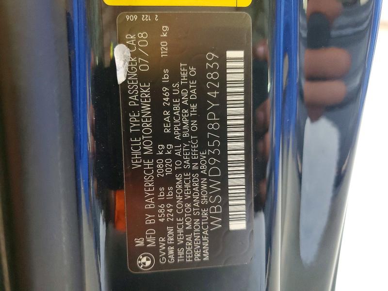 60449916 :رقم المزاد ، WBSWD93578PY42839 vin ، 2008 Bmw M3 مزاد بيع