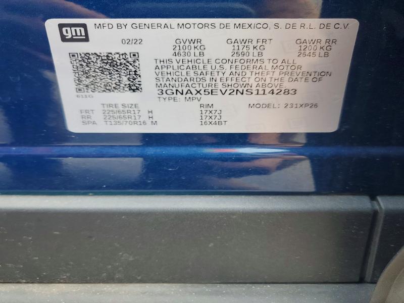 Aukcja sprzedaży 2022 Chevrolet Equinox, vin: 3GNAX5EV2NS114283, numer aukcji: 60040976