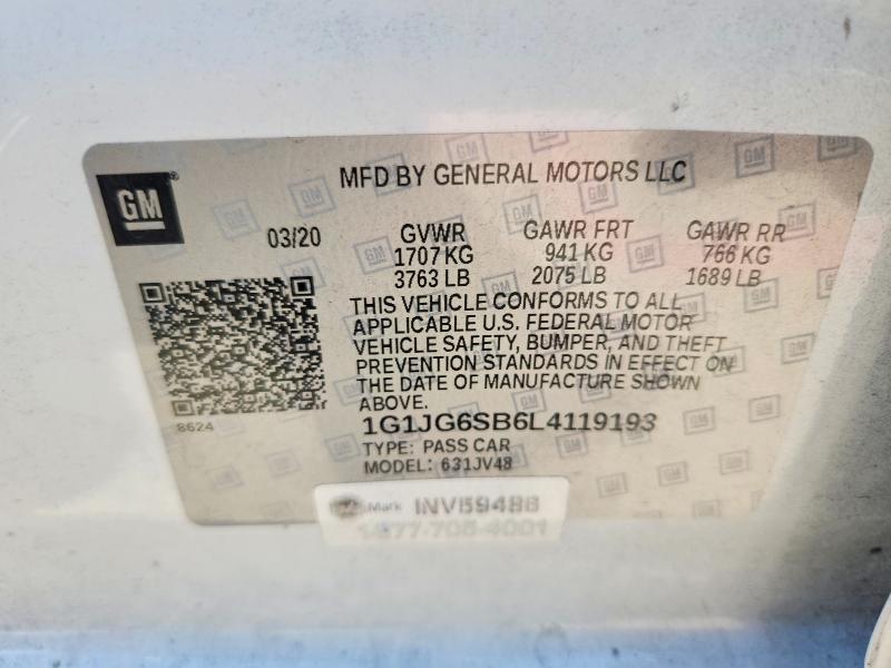 Продаж на аукціоні авто 2020 Chevrolet Sonic, vin: 1G1JG6SB6L4119193, номер лоту: 60697966