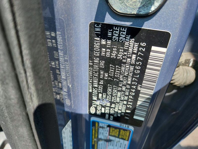 62255216 :رقم المزاد ، 5XYPG4A37LG657726 vin ، 2020 Kia Sorento مزاد بيع