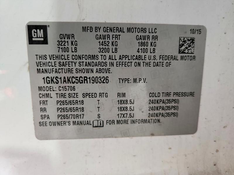 Aukcja sprzedaży 2016 Gmc Yukon, vin: 1GKS1AKC5GR190326, numer aukcji: 62903386
