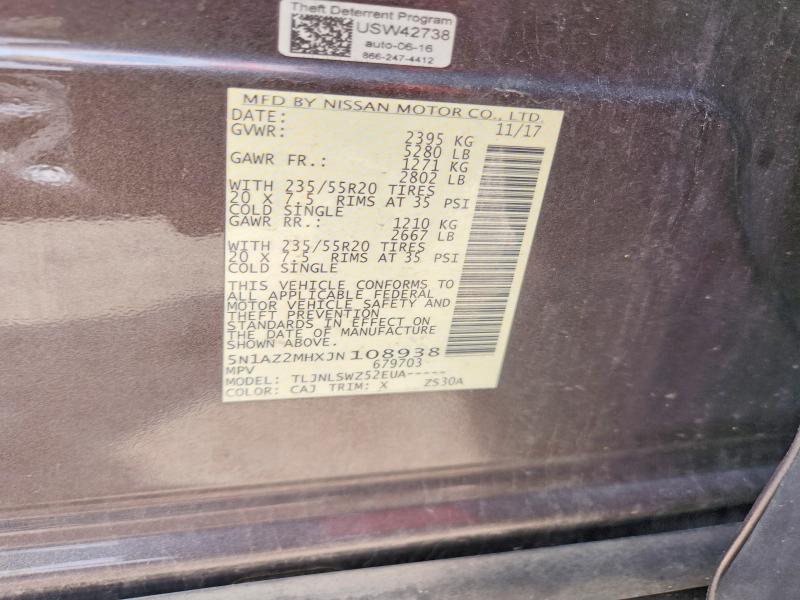Продаж на аукціоні авто 2018 Nissan Murano, vin: 5N1AZ2MHXJN108938, номер лоту: 60227926