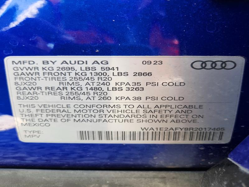 Aukcja sprzedaży 2024 Audi Q5 E, vin: WA1E2AFY8R2017465, numer aukcji: 59315656