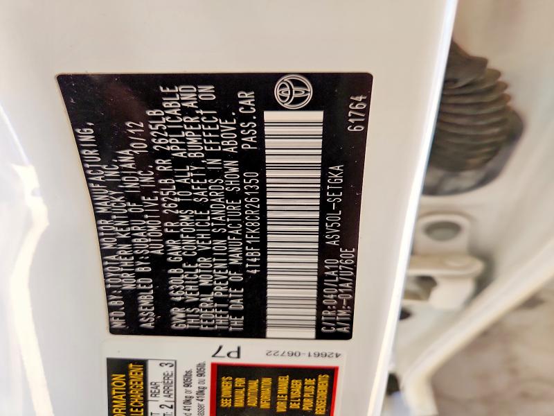 61748716 :رقم المزاد ، 4T4BF1FK8CR261350 vin ، 2012 Toyota Camry مزاد بيع