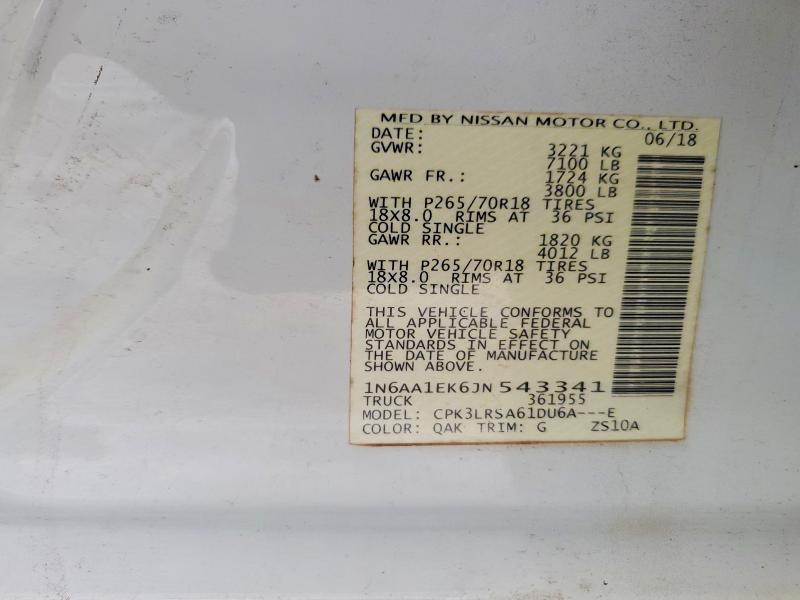 Aukcja sprzedaży 2018 Nissan Titan, vin: 1N6AA1EK6JN543341, numer aukcji: 61913026