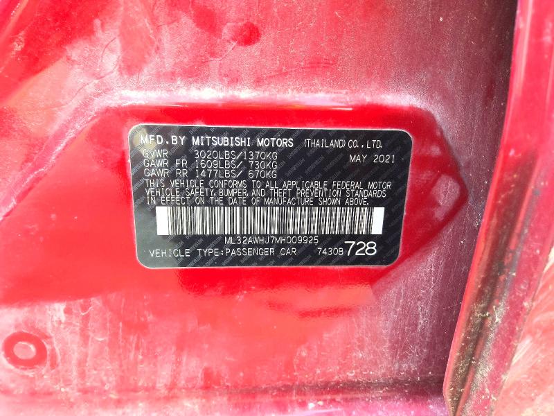 62439296 :رقم المزاد ، ML32AWHJ7MH009925 vin ، 2021 Mitsubishi Mirage مزاد بيع