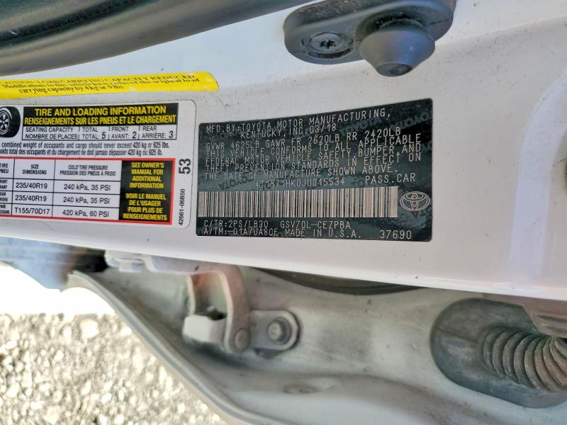 2018 Toyota Camry მანქანა იყიდება აუქციონზე, vin: 4T1BZ1HK0JU015534, აუქციონის ნომერი: 61372256