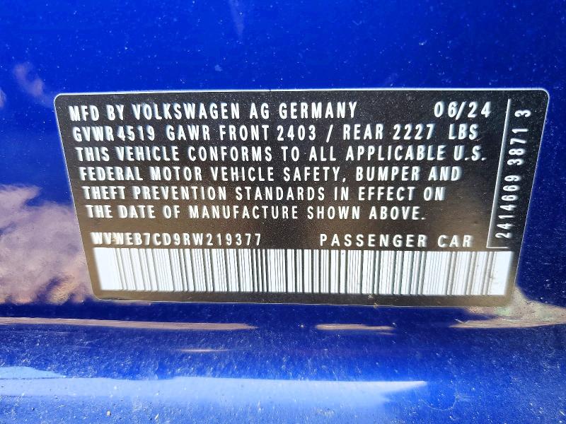 Продажа на аукционе авто 2024 Volkswagen Golf R, vin: WVWEB7CD9RW219377, номер лота: 61086426