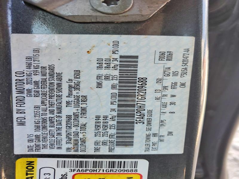 Продаж на аукціоні авто 2016 Ford Fusion, vin: 3FA6P0H71GR209688, номер лоту: 59146396