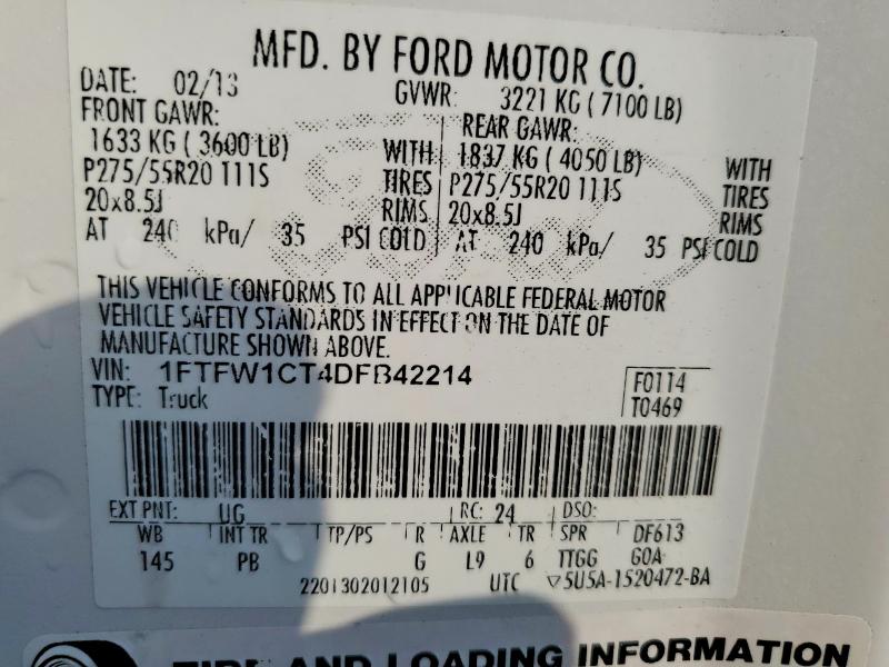 Продаж на аукціоні авто 2013 Ford F150, vin: 1FTFW1CT4DFB42214, номер лоту: 63144146