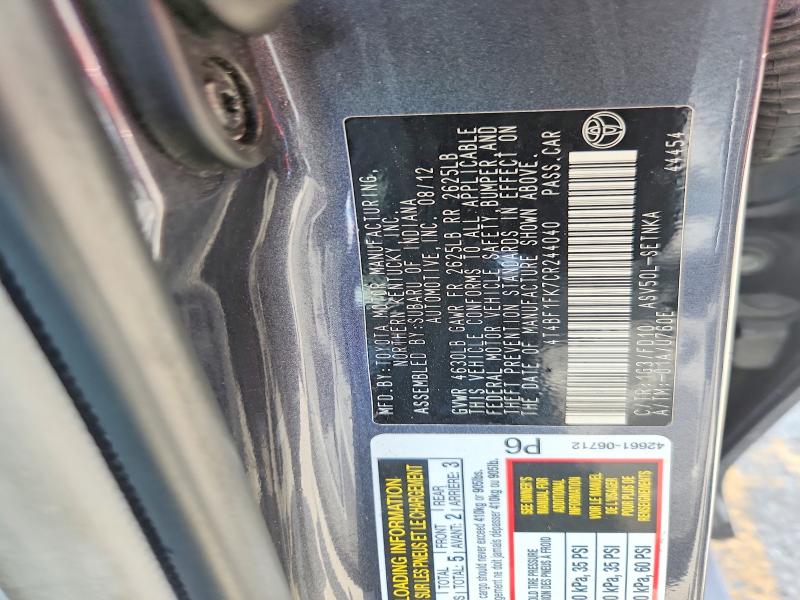 Продажа на аукционе авто 2012 Toyota Camry, vin: 4T4BF1FK7CR244040, номер лота: 59803176