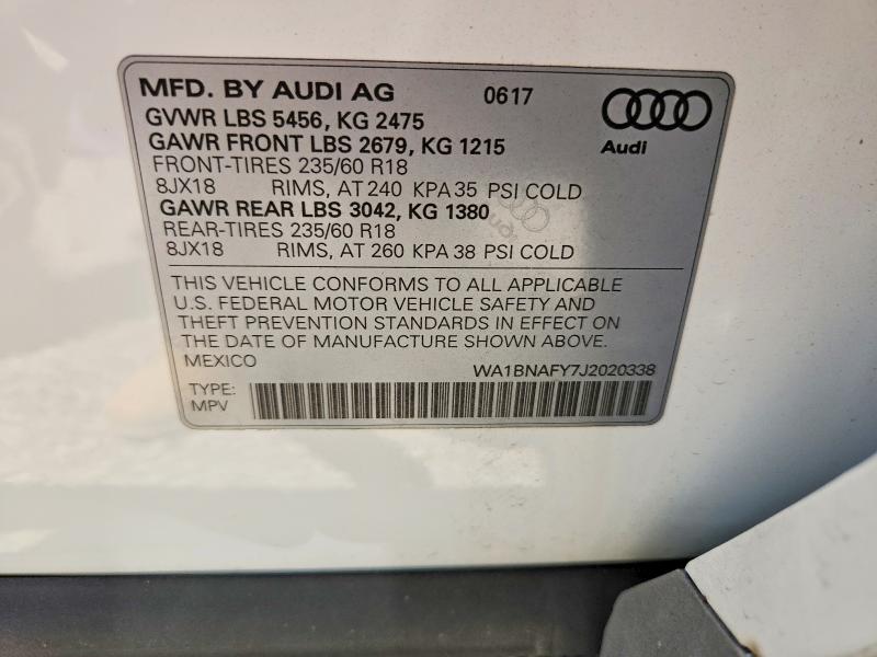 59181966 :رقم المزاد ، WA1BNAFY7J2020338 vin ، 2018 Audi Q5 مزاد بيع