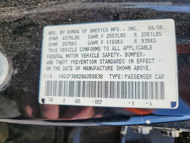 Aukcja sprzedaży 2008 Honda Accord, vin: 1HGCP36828A055838, numer aukcji: 59291666