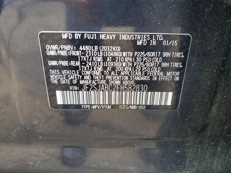59973876 :رقم المزاد ، JF2SJABC2FH582830 vin ، 2015 Subaru Forester مزاد بيع