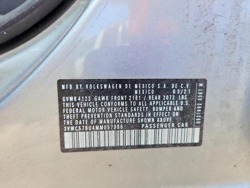 60767646 :رقم المزاد ، 3VWC57BU4MM057986 vin ، 2021 Volkswagen Jetta مزاد بيع