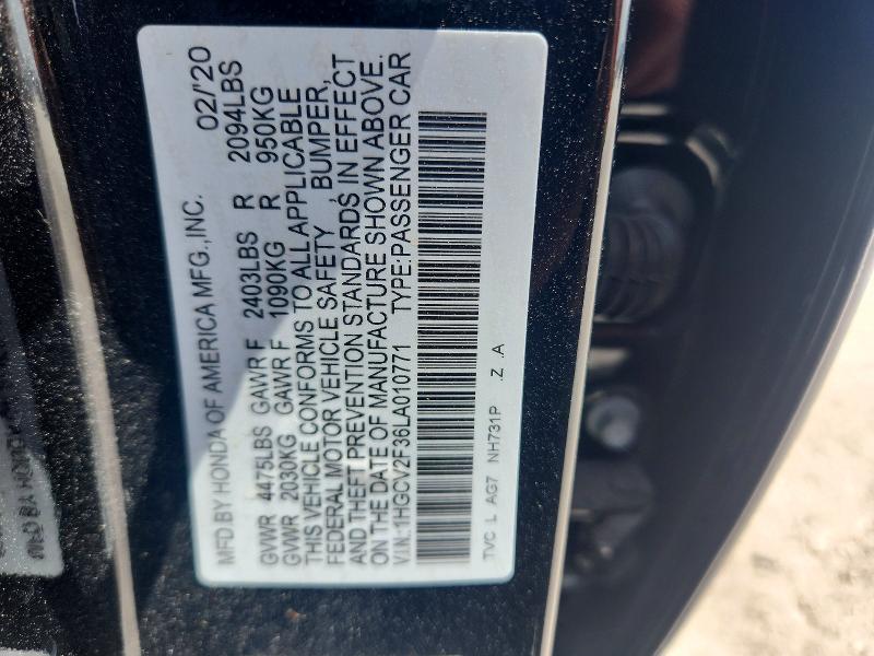 Aukcja sprzedaży 2020 Honda Accord, vin: 1HGCV2F36LA010771, numer aukcji: 61103026