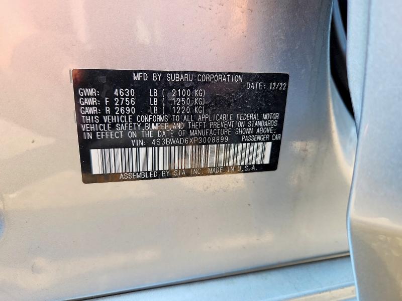 2023 Subaru Legacy მანქანა იყიდება აუქციონზე, vin: 4S3BWAD6XP3008899, აუქციონის ნომერი: 62475406
