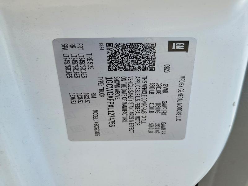 Продаж на аукціоні авто 2020 Chevrolet Express G2500, vin: 1GCWGAFPXL1274756, номер лоту: 61895226