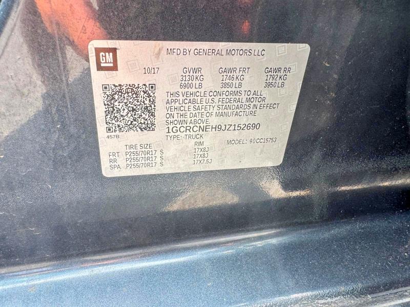 Aukcja sprzedaży 2018 Chevrolet Silverado, vin: 1GCRCNEH9JZ152690, numer aukcji: 61303166