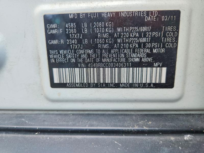 2011 Subaru Outback მანქანა იყიდება აუქციონზე, vin: 4S4BRBCC0B3406311, აუქციონის ნომერი: 59856686