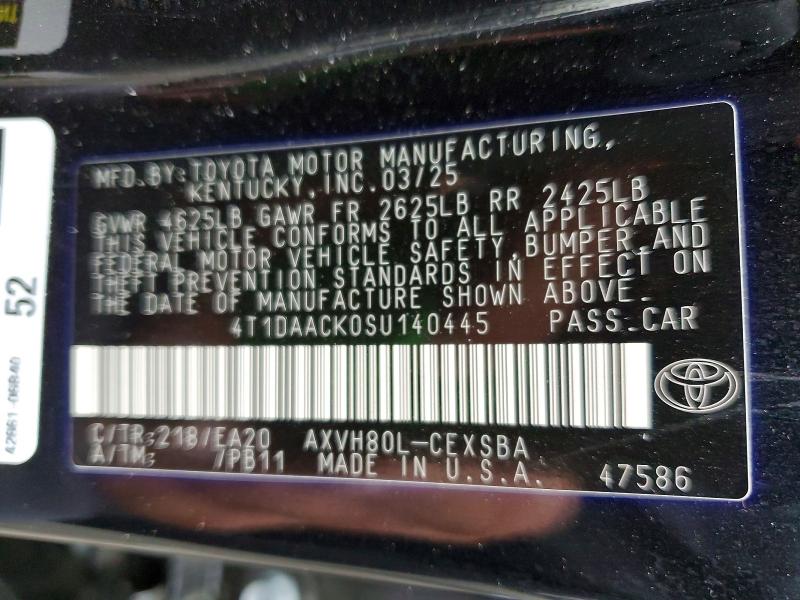 Продаж на аукціоні авто 2025 Toyota Camry, vin: 4T1DAACK0SU140445, номер лоту: 59386016